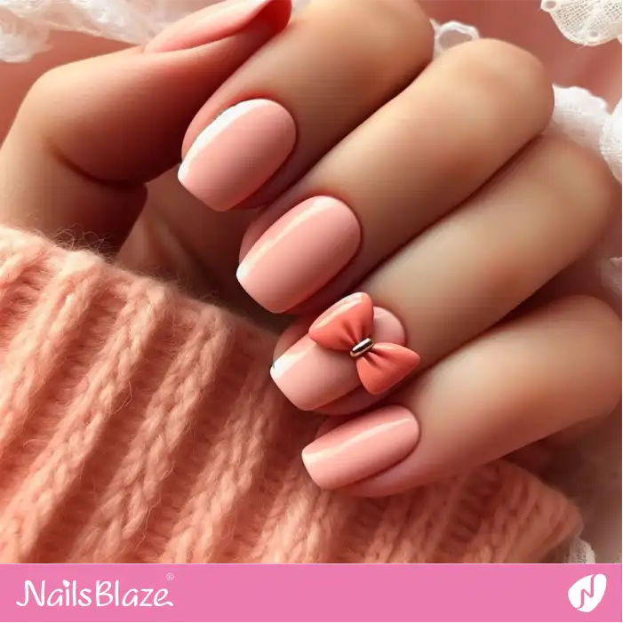 Peach Fuzz Short Nails with 3D Bow | Color of the Year 2024 - NB1927